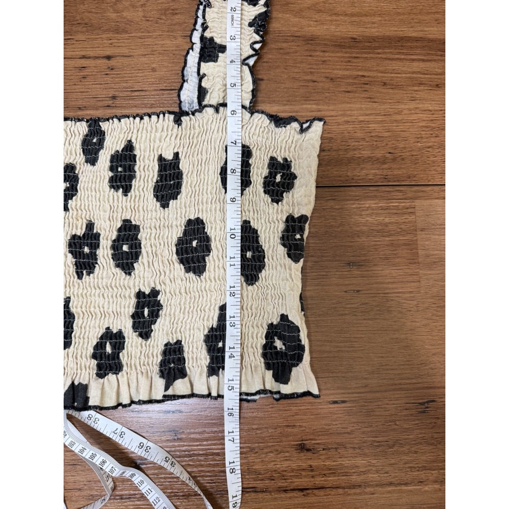 Rita Row Katherine Tank Top Smocked Size Sm Cream Black Excellent Linen Blend - Picture 7 of 7